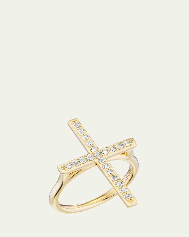 14K Yellow Gold Diamond Cross Statement Ring